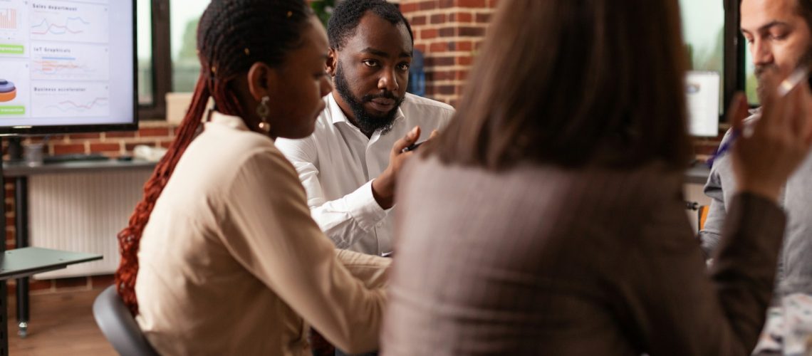 African american man explaining management strategy